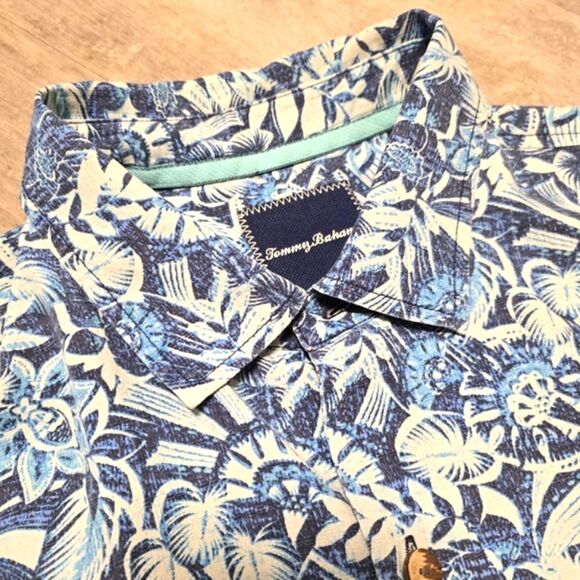 Tommy Bahama Men’s Large Silk Hawaiian Shirt Blue Tropical Floral - Picture 4 of 8